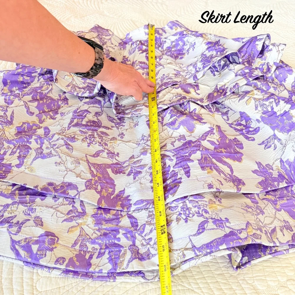 Buru Teagan Lavender Ruffle Tiered Brocade Midi Statement Dopamine Skirt Size S - Picture 15 of 15